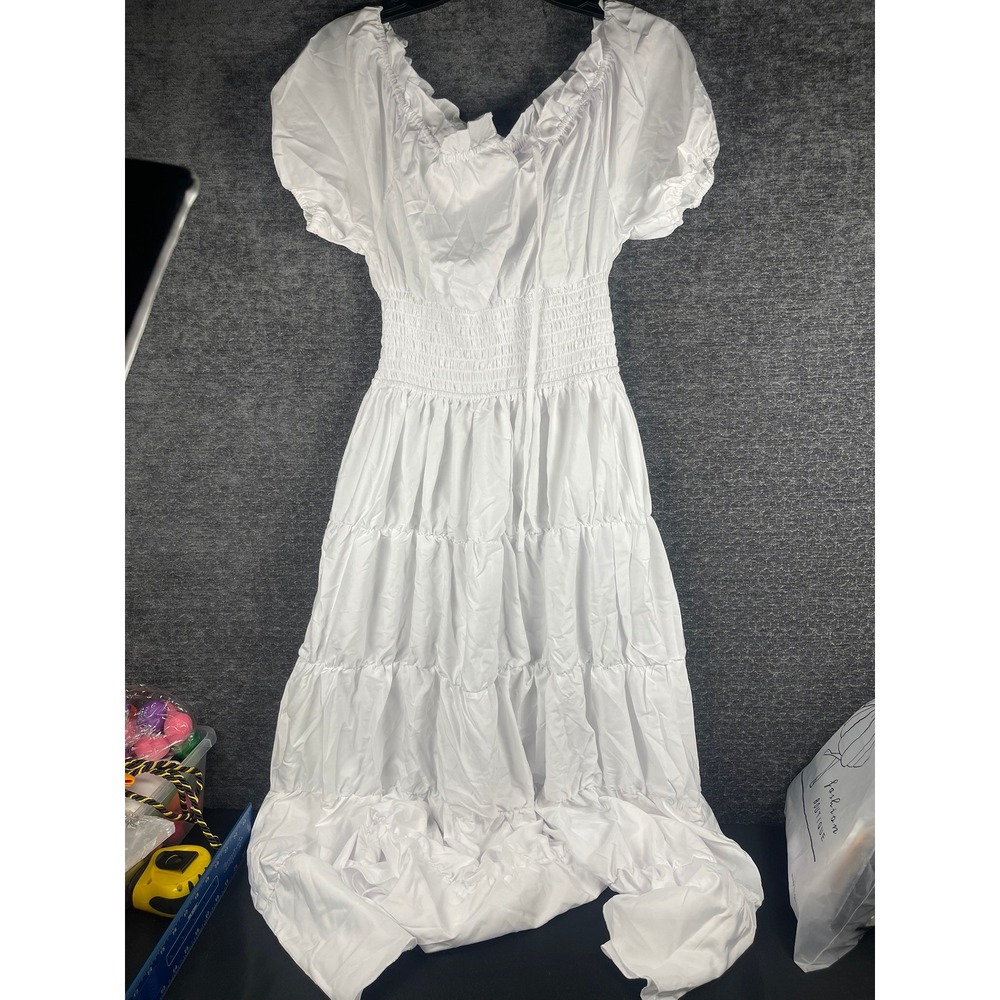 Fashion Boutique White Renaissance Tiered Maxi Dress Corset Elf Ear Set Large - Picture 7 of 9